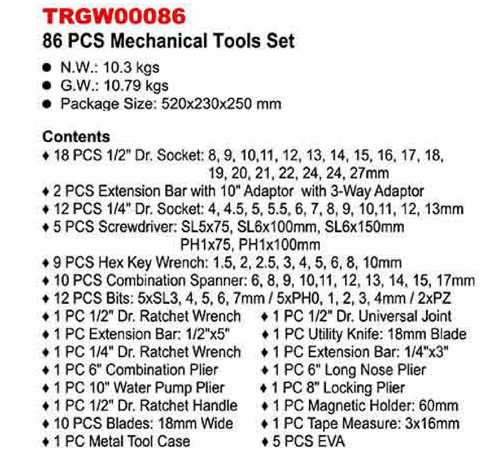 TORIN BIG RED TOOL KIT (TRGW00086)